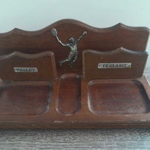Vintage Wooden Wallet and Eye Glasses Stand Tennis Serve  Brown